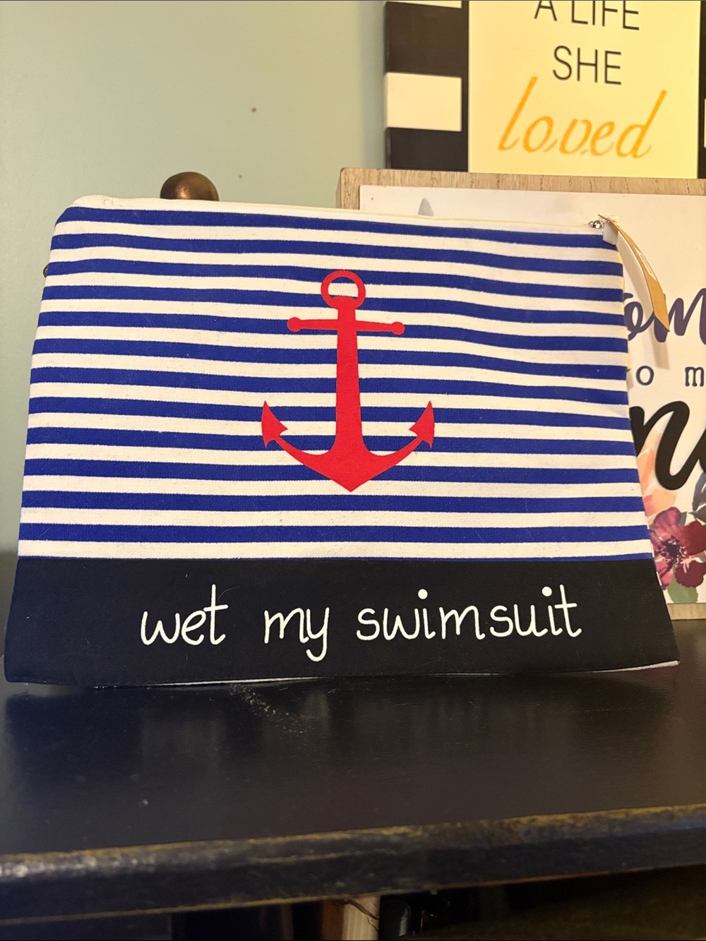 Swim Blue & White Striped Swim Bag with Red Anchor - Wet My Swimsuit